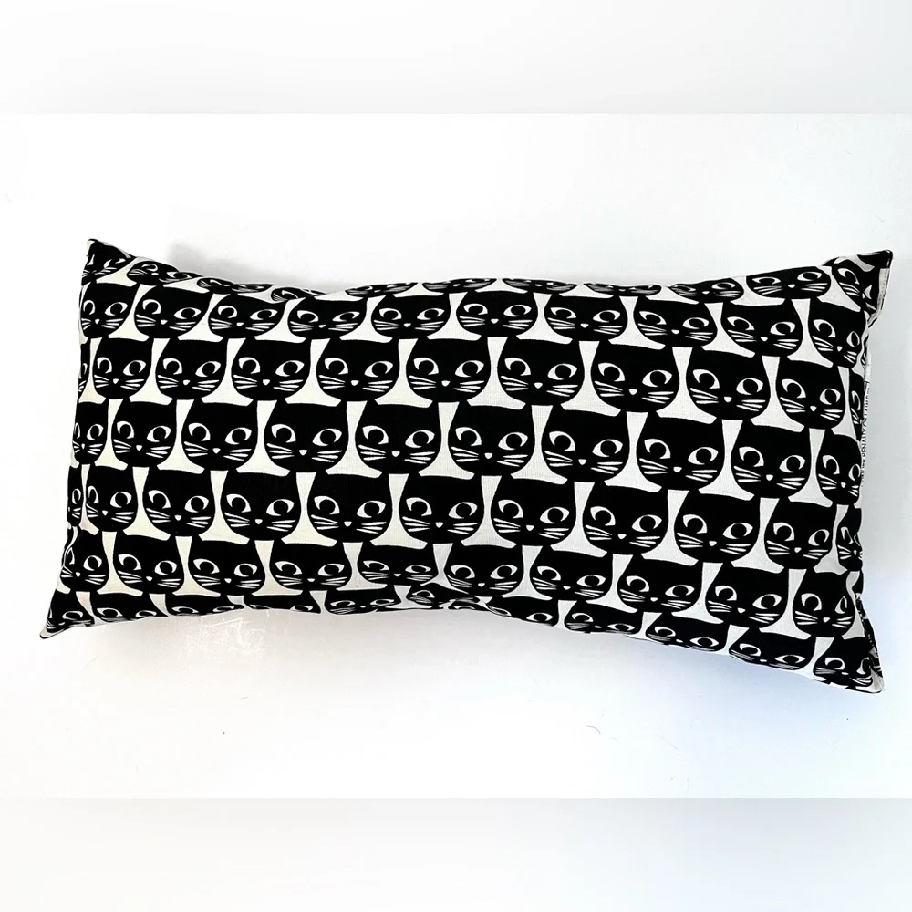Vintage Y2K Ikea Mattram Cat Face Black White Rectangular Lumbar Pillow Retro